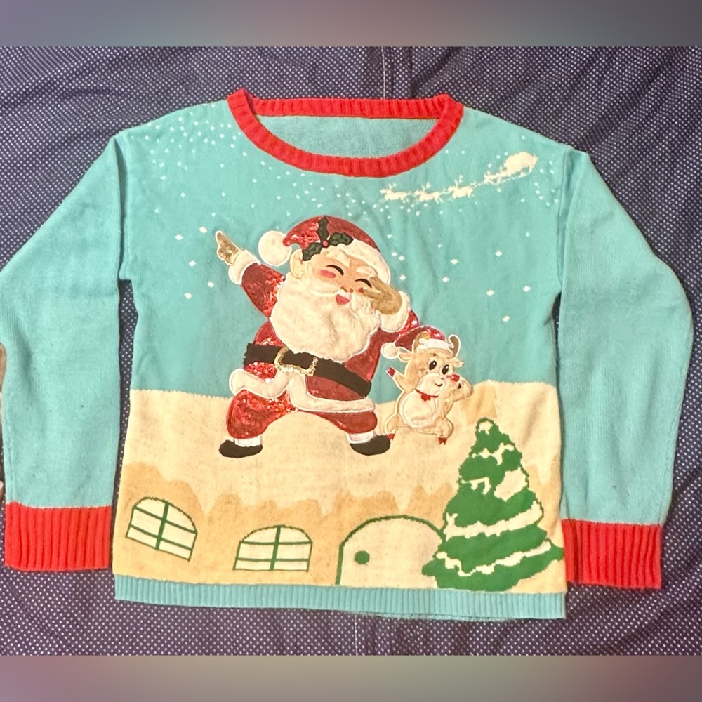 GET READY FOR CHRISTMAS!Sweater Baby Blue - Dabbing Santa, Size M